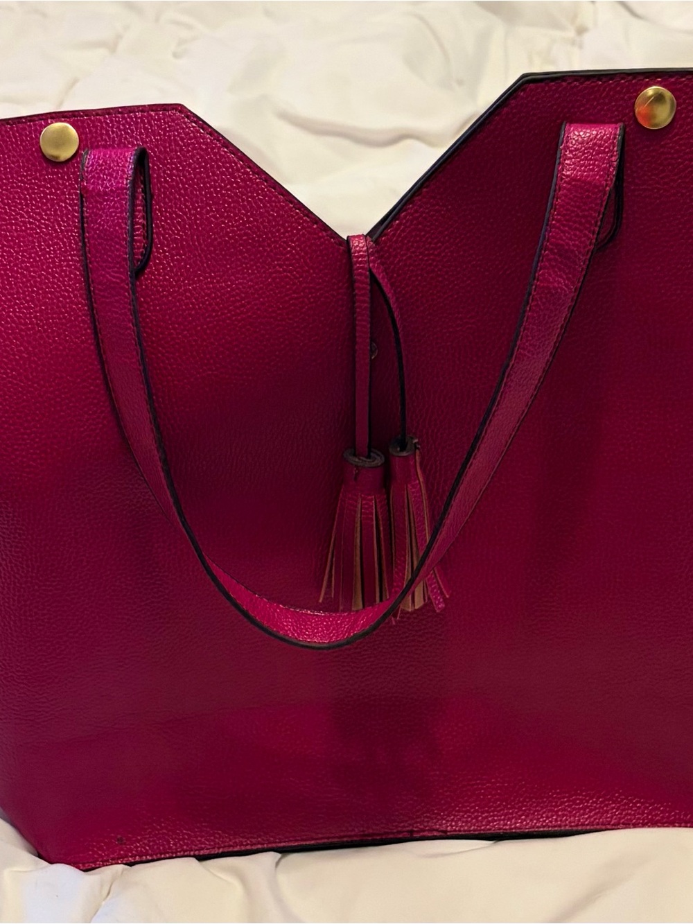 Stylish Neiman Marcus Fuchsia Tote Bag with Tassel Accent